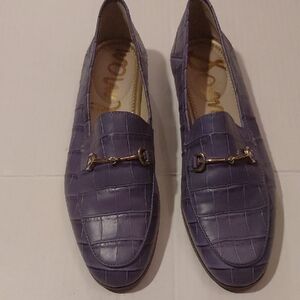 Sam Edelman Women Purple Croc-Embossed Leather Loafers with Gold Accent Shoes 7M